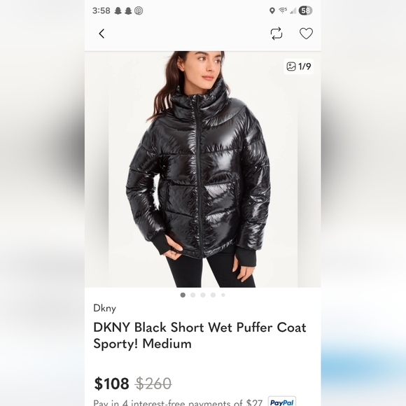 DKNY Women's Puffer Coat, specifically a style featuring a double hood and zippe - Picture 10 of 14